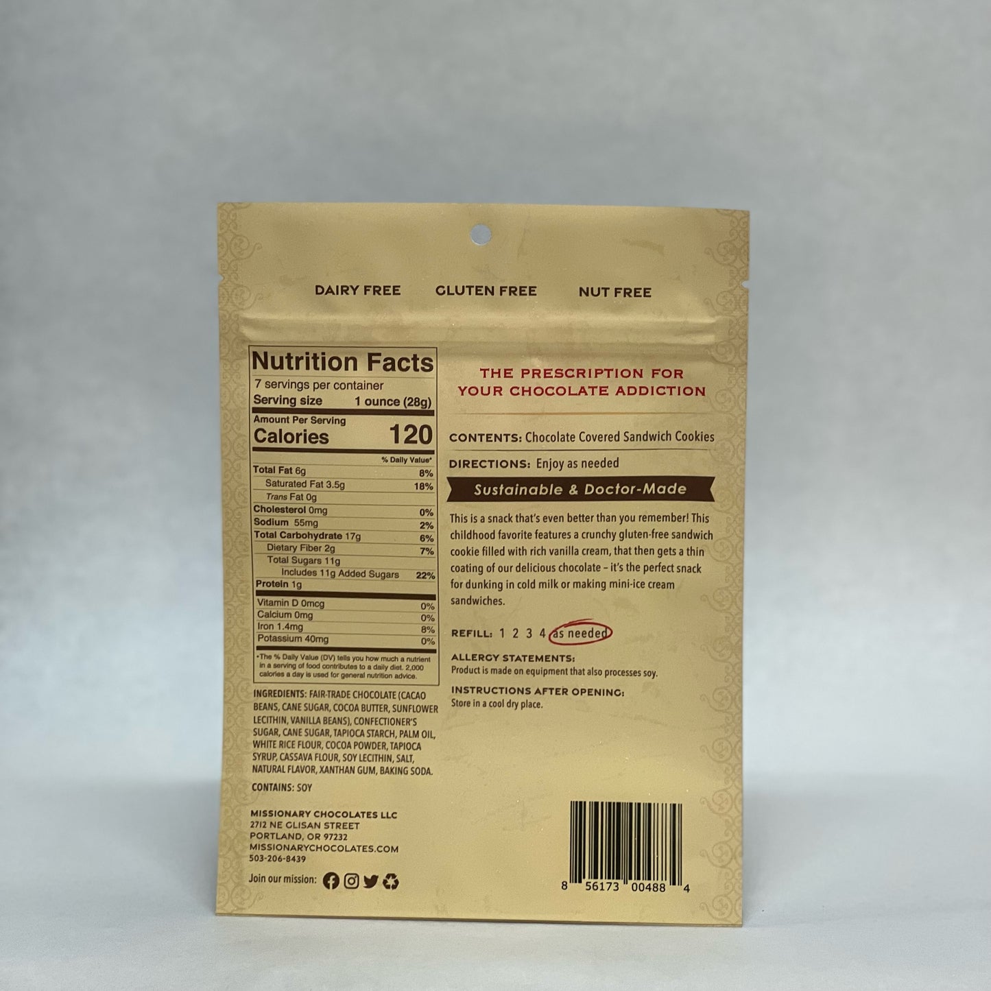 Chocolate covered Sandwich Cookie w/Mint Filling