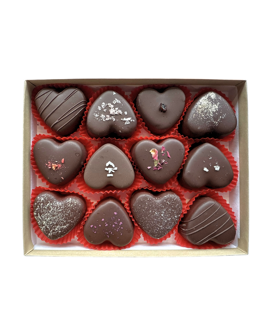 12 pc Custom Box of Heart Shaped Truffles