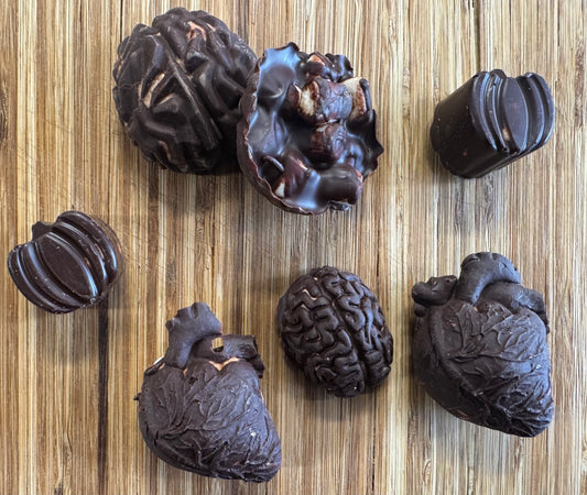 Chocolate Pumpkins, Brains & Anatomical Hearts, filled with Mini Dandies' Marshmallows!