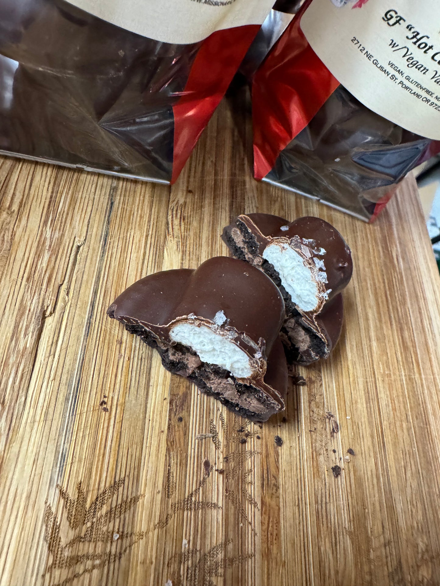 GF Chocolate covered "Hot Cocoa" Cookies w/Vanilla Marshmallow Top