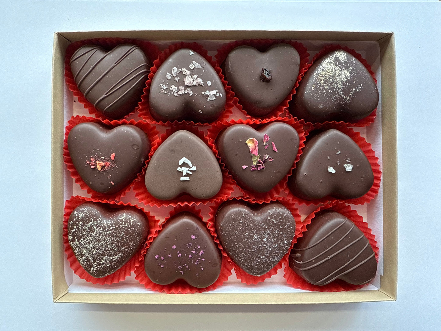 12 pc Custom Box of Heart Shaped Truffles